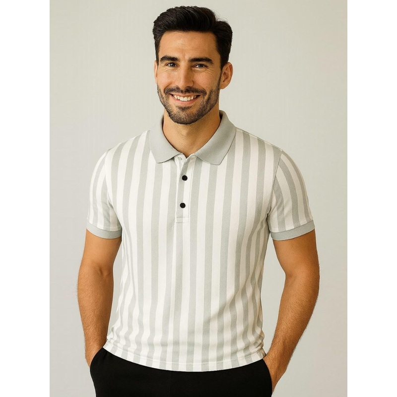 WILD ELEPHANT Striped Polo Collar Regular Fit T-shirt