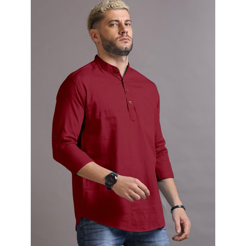 Zombom Men Long Sleeves Straight Kurta