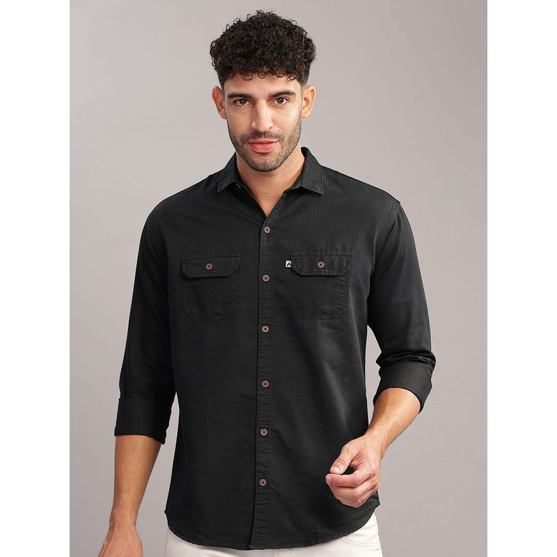 AIDAN PAUL Men Classic Fit Spread Collar Solid Denim Casual Shirt