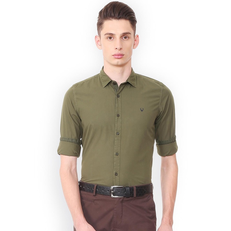 Allen Solly Men Olive Green Slim Fit Solid Casual Shirt