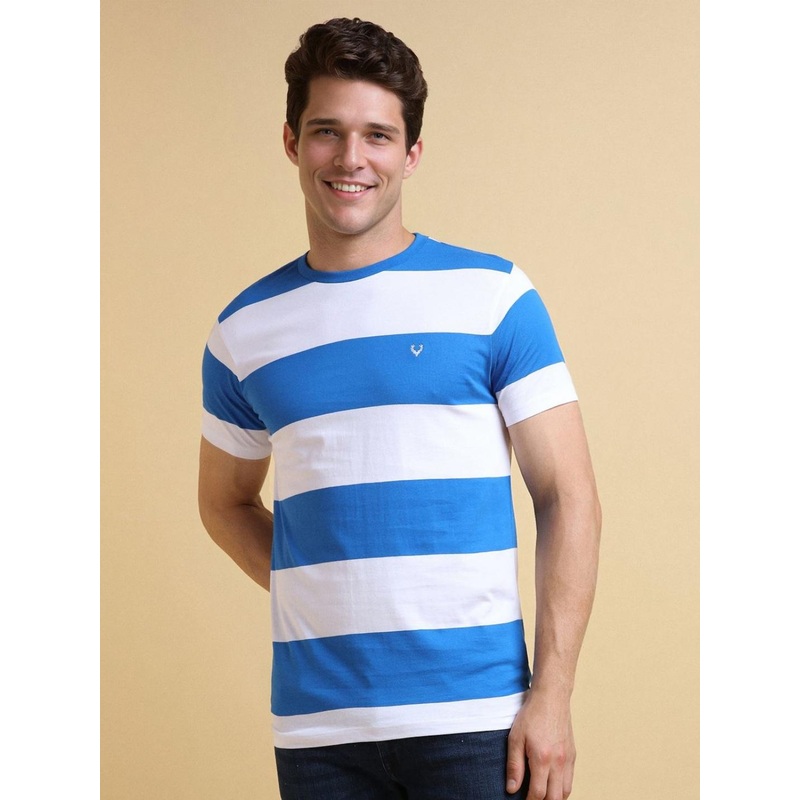 Allen Solly Men Striped Round Neck Cotton Slim Fit T-shirt