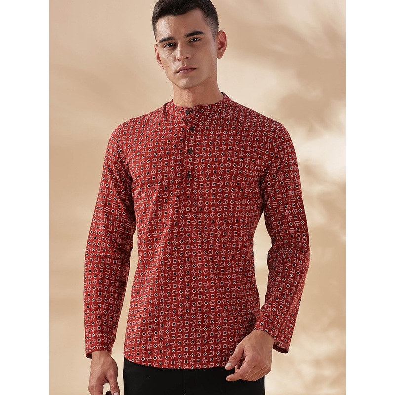 Anouk Ethnic Motifs Printed Mandarin Collar Cotton Short Kurta