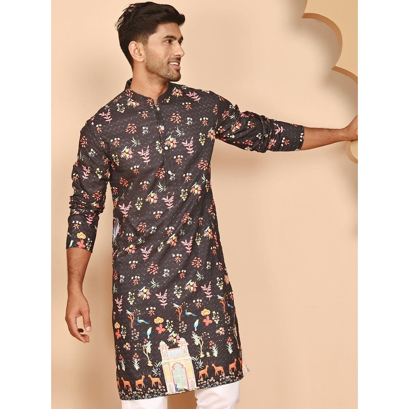 Anouk Floral Printed Mandarin Collar Straight Kurta