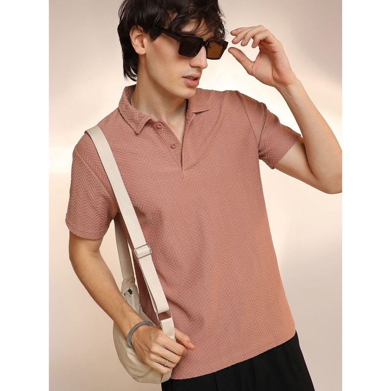Campus Sutra Men Solid Polo Collar Cotton T-shirt