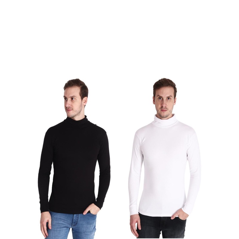 Gajraj Men Pack Of 2 Solid High Neck Cotton Slim Fit T-shirts