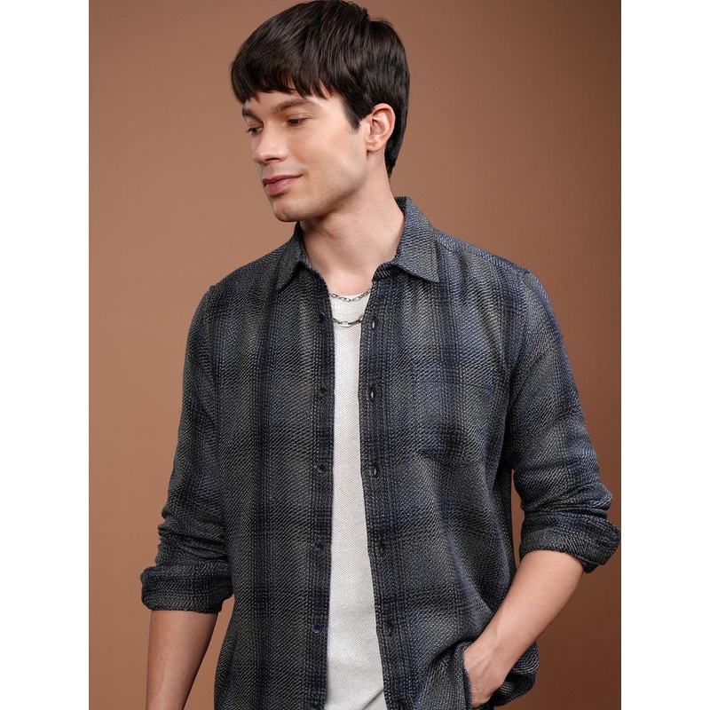 HIGHLANDER Men Tartan Check Casual Slim Fit Shirt