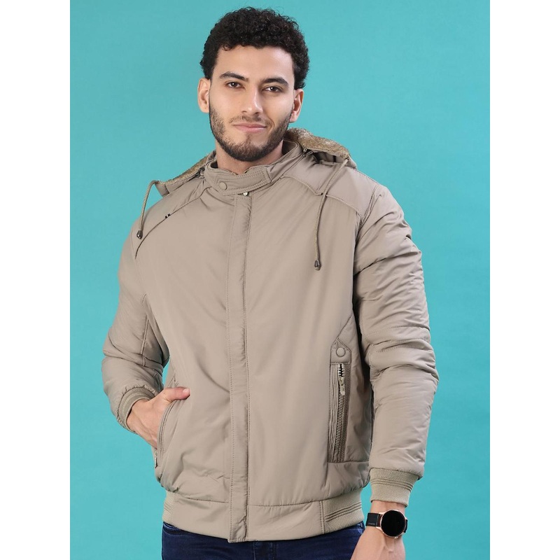 V-Mart Men Hooded Solid Bomber Jacket