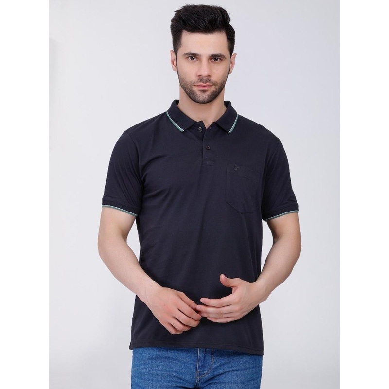 ARRAY Men Solid Polo Collar Cotton Relaxed Fit T-Shirt