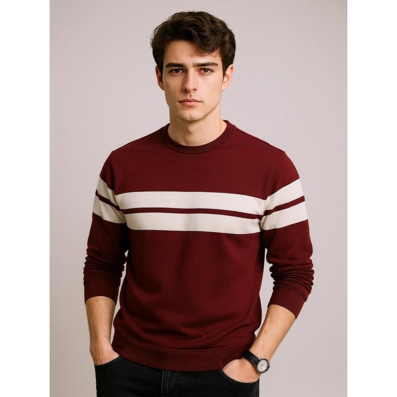 AUTNA Men Striped Round Neck Cotton T-shirt