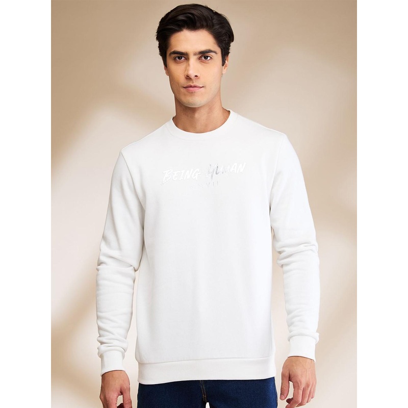 Being Human Men Brand Logo Printed Round Neck Cotton Pullover Sweatshirt