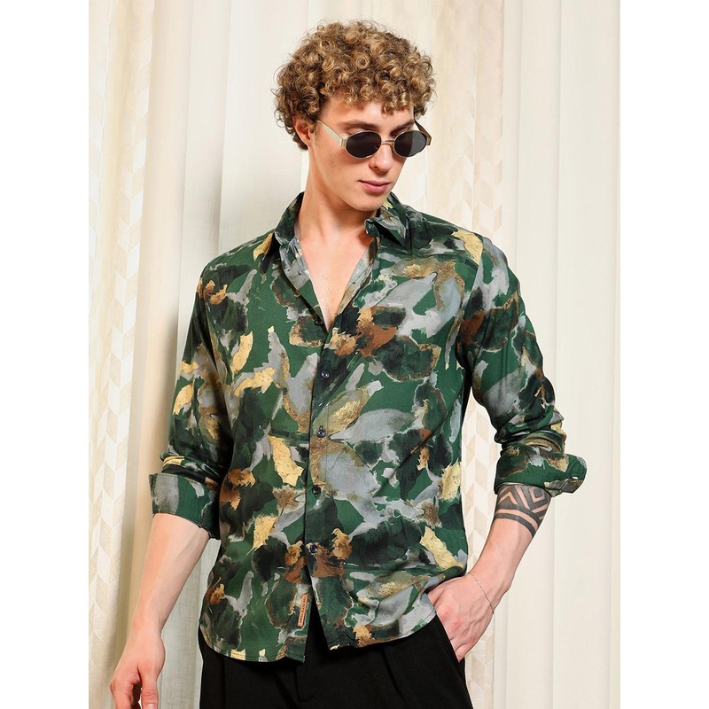 Campus Sutra Comfort Abstract Printed Spread Collar Casual Shirt