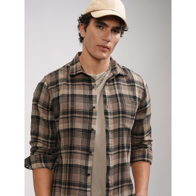 HIGHLANDER Men Slim Fit Opaque Checked Casual Shirt