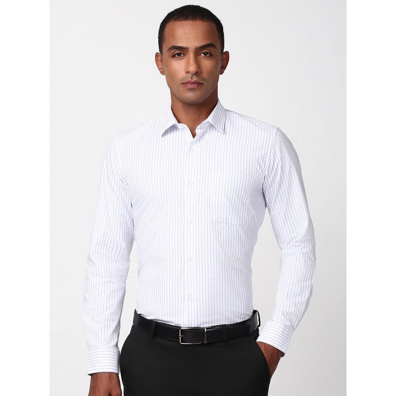 Peter England Men Spread Collar Pinstripes Striped Cotton Slim Fit Formal Shirt