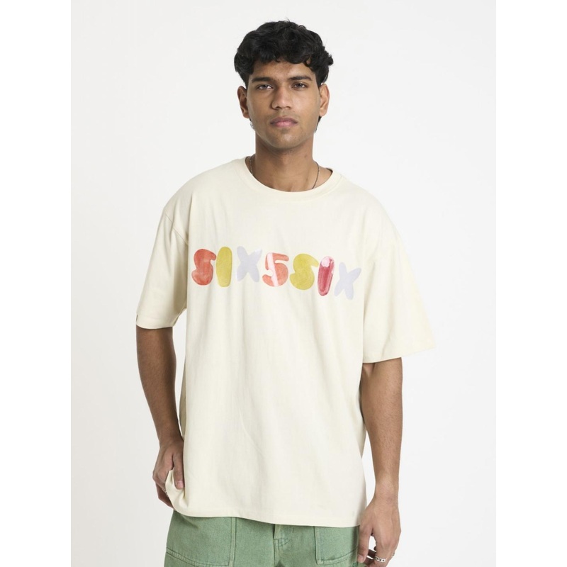 SIX5SIX Unisex Typography Printed Drop-Shoulder Sleeves Cotton Oversized T-Shirt