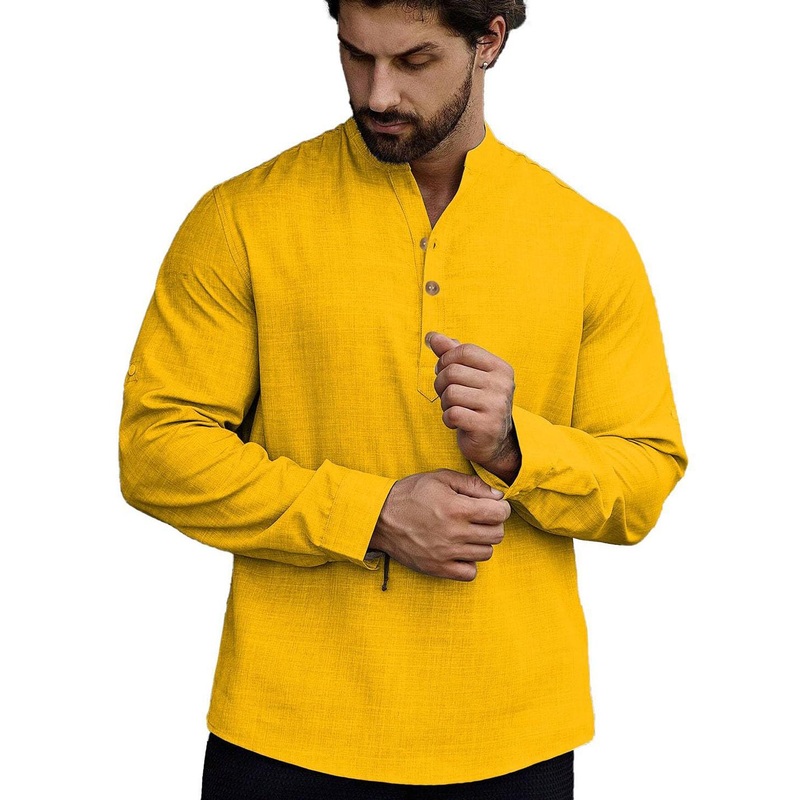 TrendiVastra Men Solid Mandarin Collar Roll-Up Sleeves Straight Short Kurta