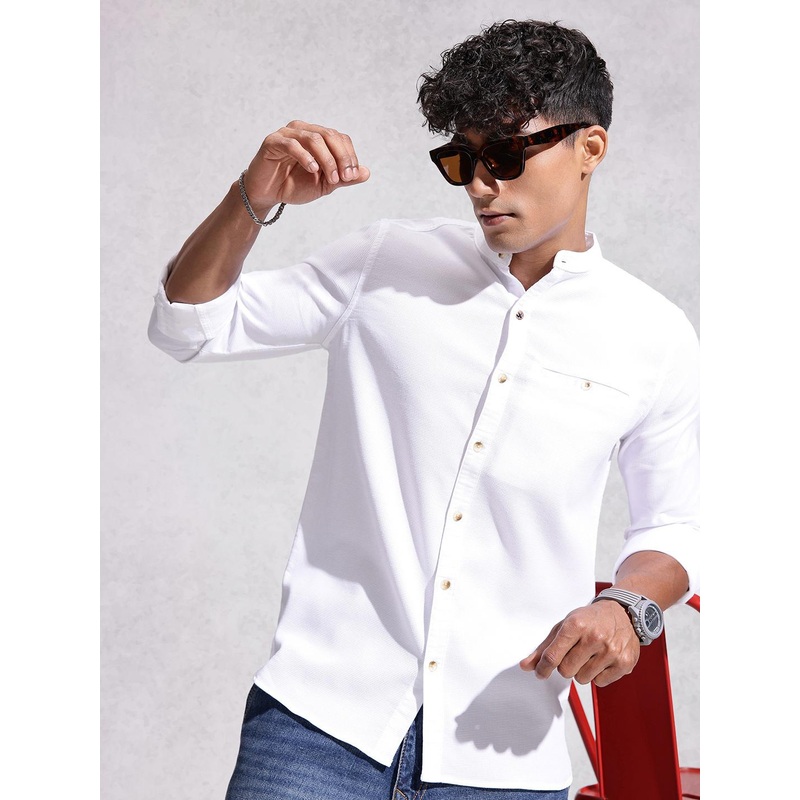WROGN Textured Band Collar Casual Shirt