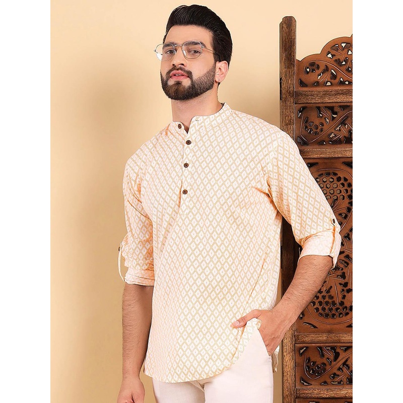 Anouk Men Geometric Printed Band Collar Kurta