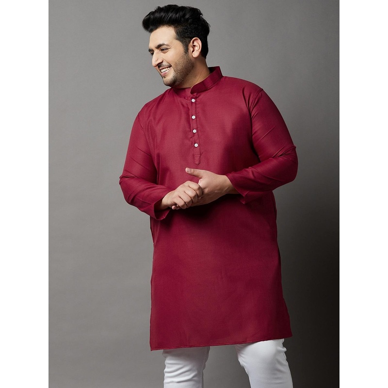 bigbanana Men Plus Size Maroon Kurta