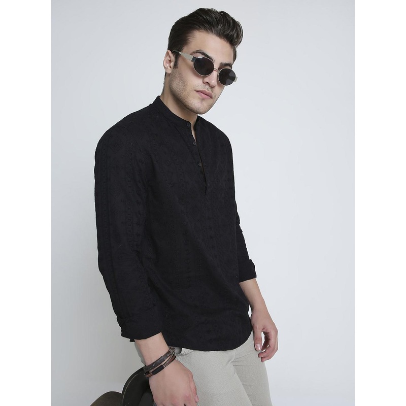 VASTRADO Classic Geometric Embroidered Thread Work Pure Cotton Kurta