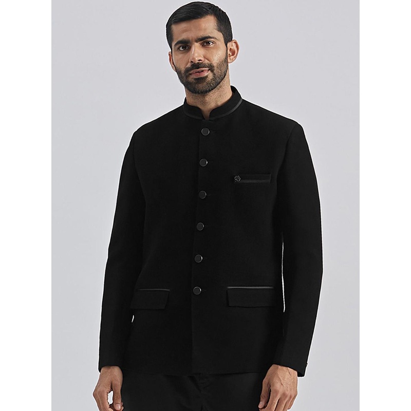 VASTRAMAY Slim-Fit Jacquard Bandhgala Jodhpuri Blazer