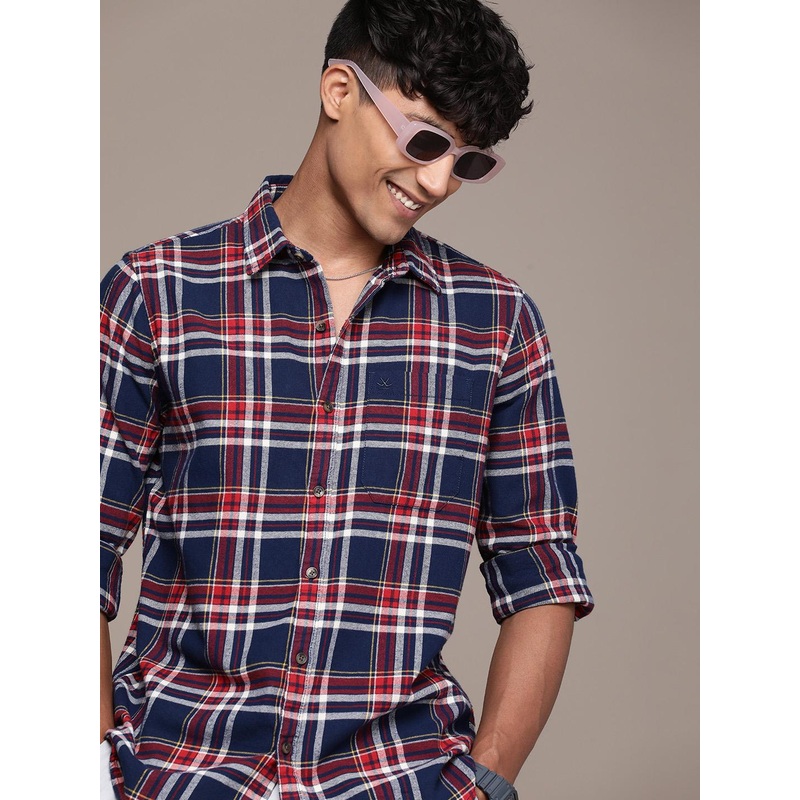 WROGN Slim Fit Tartan Checks Opaque Pure Cotton Casual Shirt