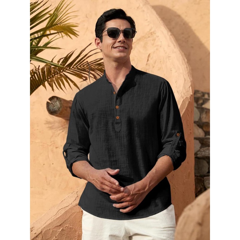 Zombom Men Solid Mandarin Collar Straight Kurta
