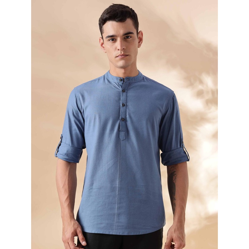 Anouk Men Solid Mandarin Collar Cotton Straight Kurta