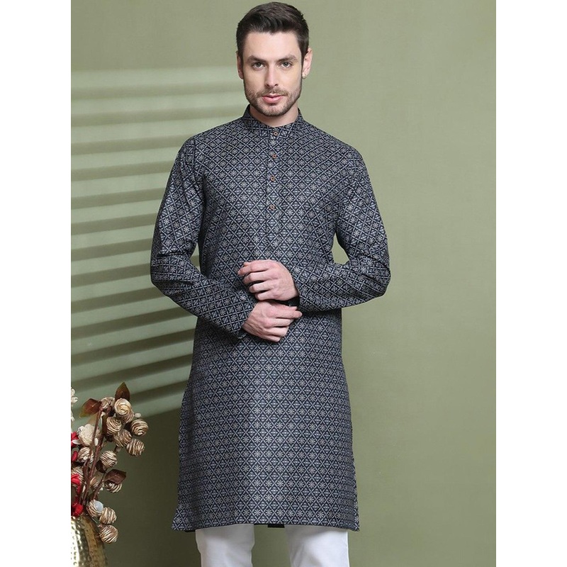 Armaan Ethnic Men Mandairan Collar Floral Printed Kurta