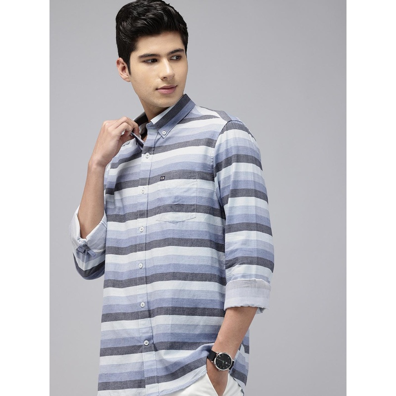 Arrow Manhattan Slim Fit Horizontal Striped Pure Cotton Casual Shirt