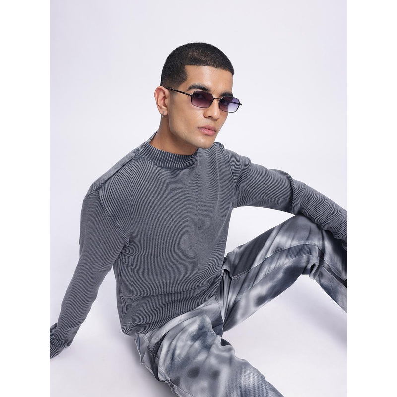 glitchez Ribbed Round Neck Pullover