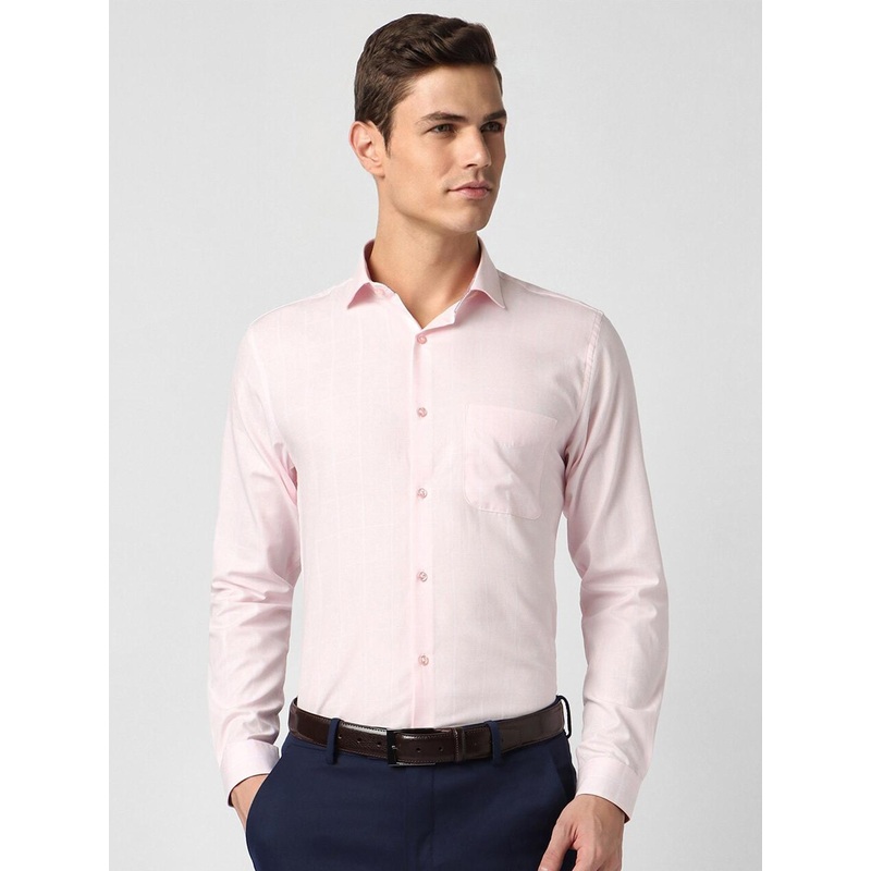 Peter England Slim Fit Checked Spread Collar Long Sleeve Pocket Formal Shirt