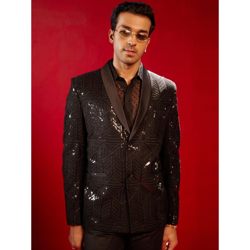 VASTRAMAY Men Embellished Slim Fit Single Breasted Party Blazers