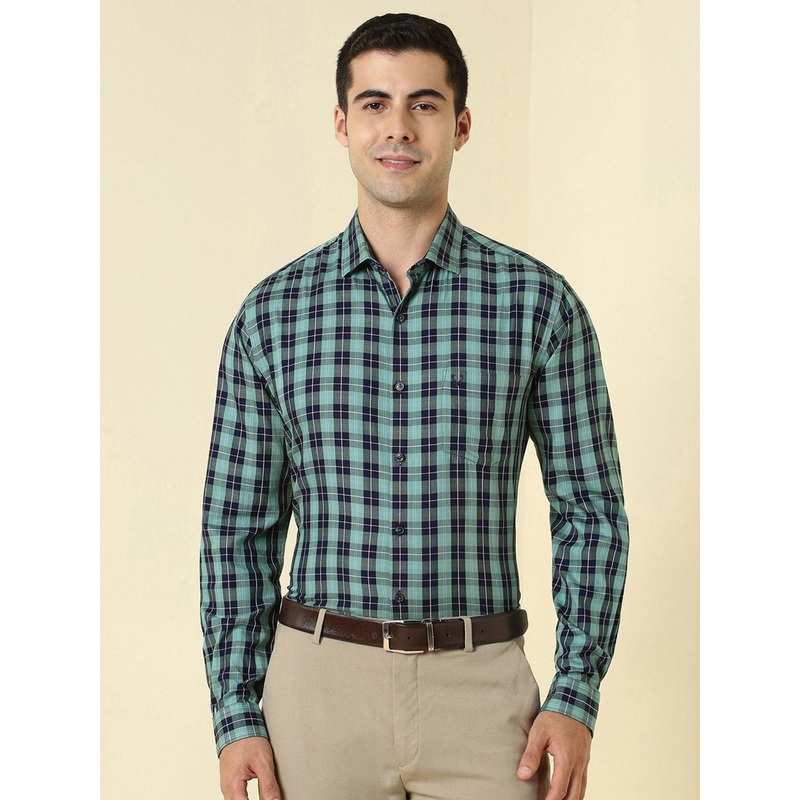 Allen Solly Checked Short Sleeves Spread Collar Cotton Opaque Slim Fit Formal Shirt
