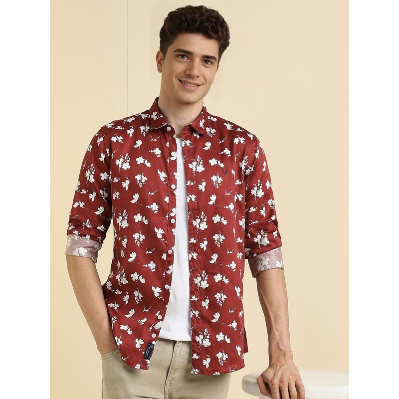 Allen Solly Men Custom Fit Spread Collar Floral Printed Cotton Casual Shirt