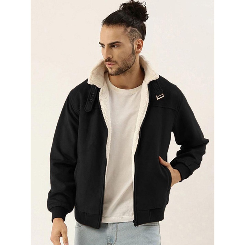 Campus Sutra Men Spread Collar Solid Casual Bomber Jacket