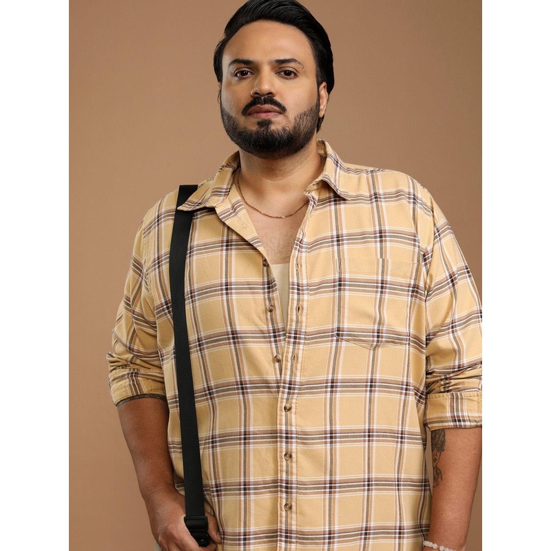 HIGHLANDER Men Tartan Checked Plus Size Relaxed Fit Cotton Casual Shirt