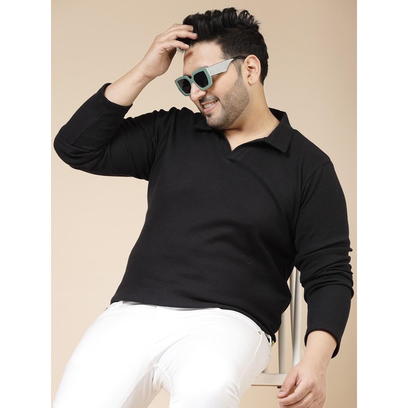 Rigo Men Plus Size Solid Knit Polo Collar Cotton Slim Fit T-shirt