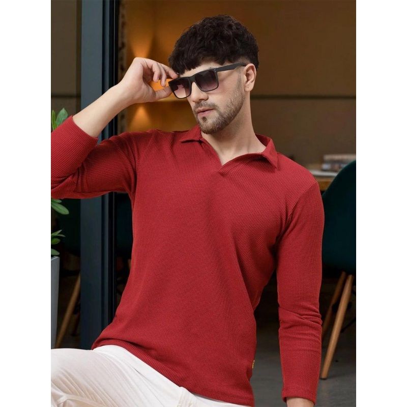 Rigo Men Self Design Polo Collar Cotton T-shirt