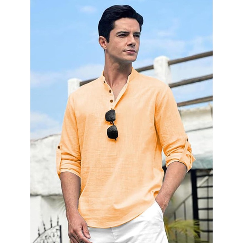 TrendiVastra Men Mandarin Collar Roll-Up Sleeves Kurta