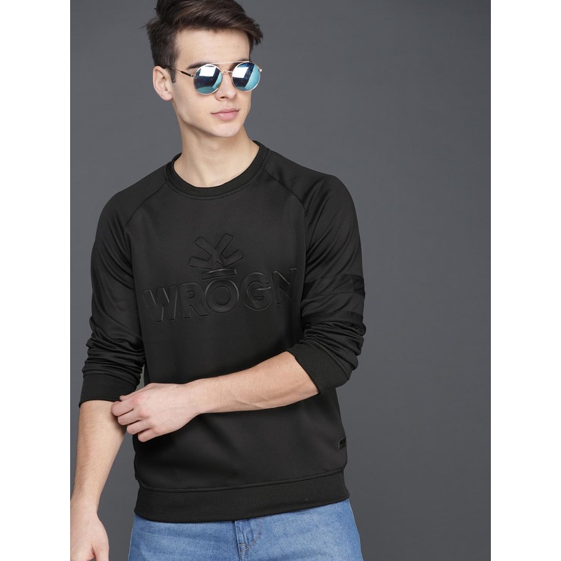 WROGN Men Black Solid Sweatshirt