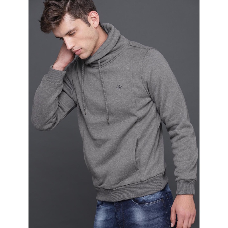 WROGN Men Grey Solid Sweatshirt