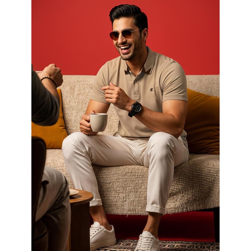 ADRO Men Beige Cotton Tshirts