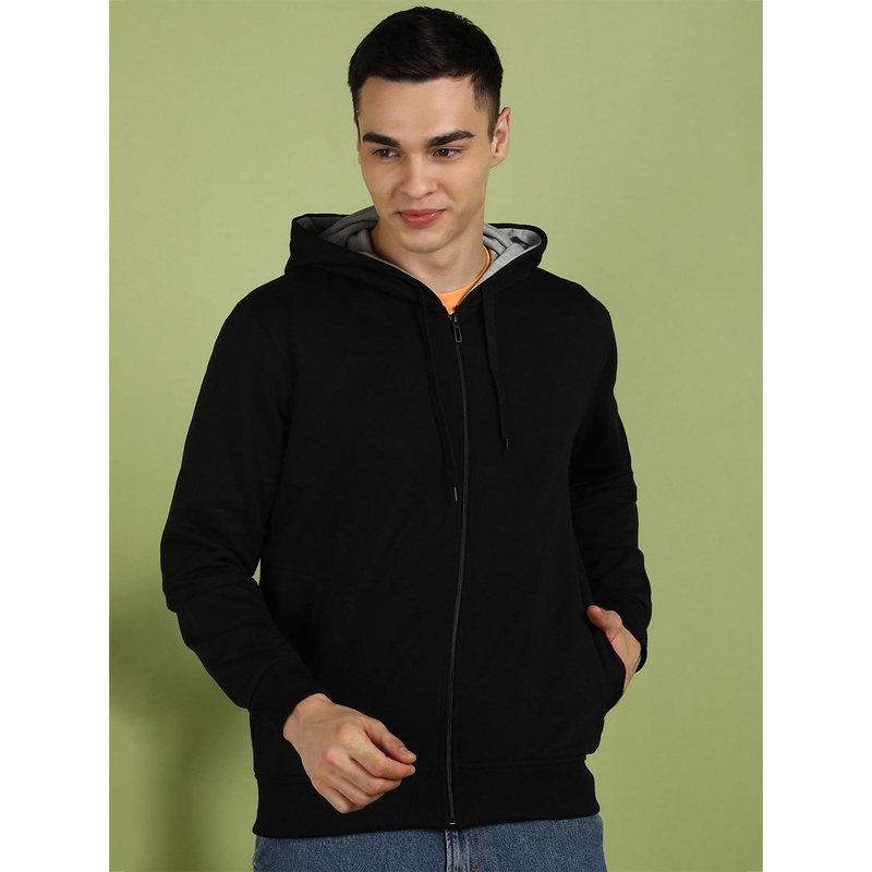 Alan Jones Men Solid Hooded Front-Open Sweatshirt