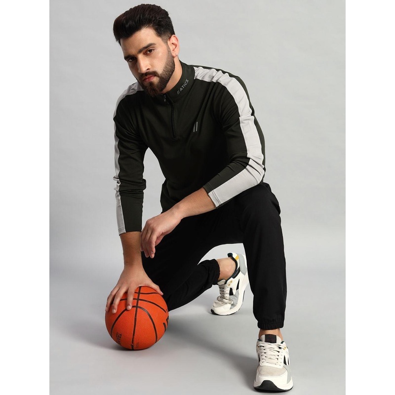 ATICX Men Brand Logo Striped High Neck Compression T-shirt