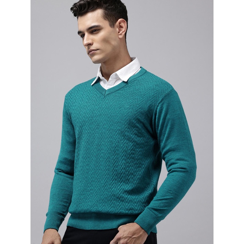 ColorPlus Chevron Self Design V-Neck Pullover Sweaters