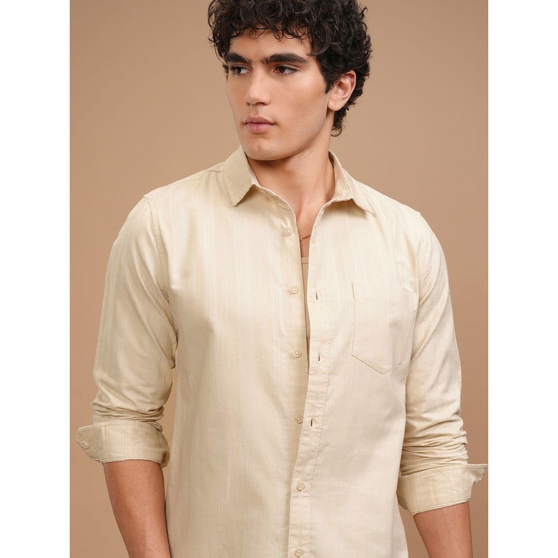 HIGHLANDER Men Corduory Textured Casual Slim Fit Shirt
