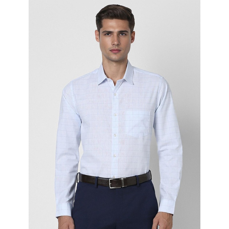 Peter England Slim Fit Opaque Windowpane Checked Cotton Formal Shirt