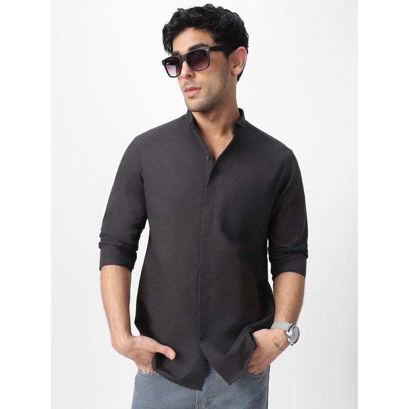 Urbano Fashion Men Slim Collar Solid Cotton Casual Shirt