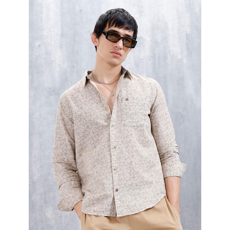 WROGN Slim Fit Floral Printed Pure Cotton Casual Shirt