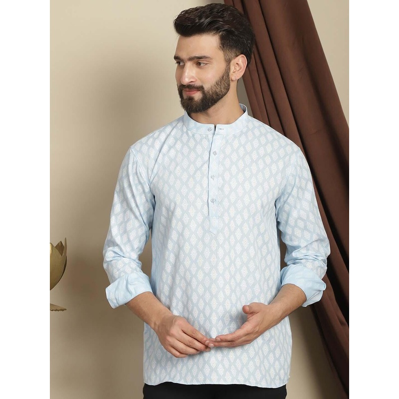 Anouk Geometric Mandarin Collar Long Sleeves Thread Work Short Kurta